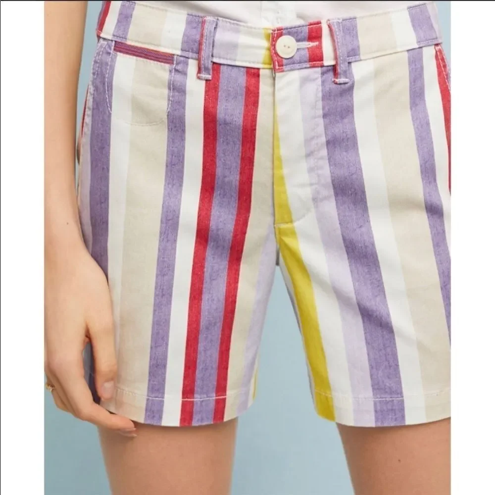 CHINO BY ANTHROPOLOGIE | Striped Multicolor Chino Shorts Women’s Size 27 (4)